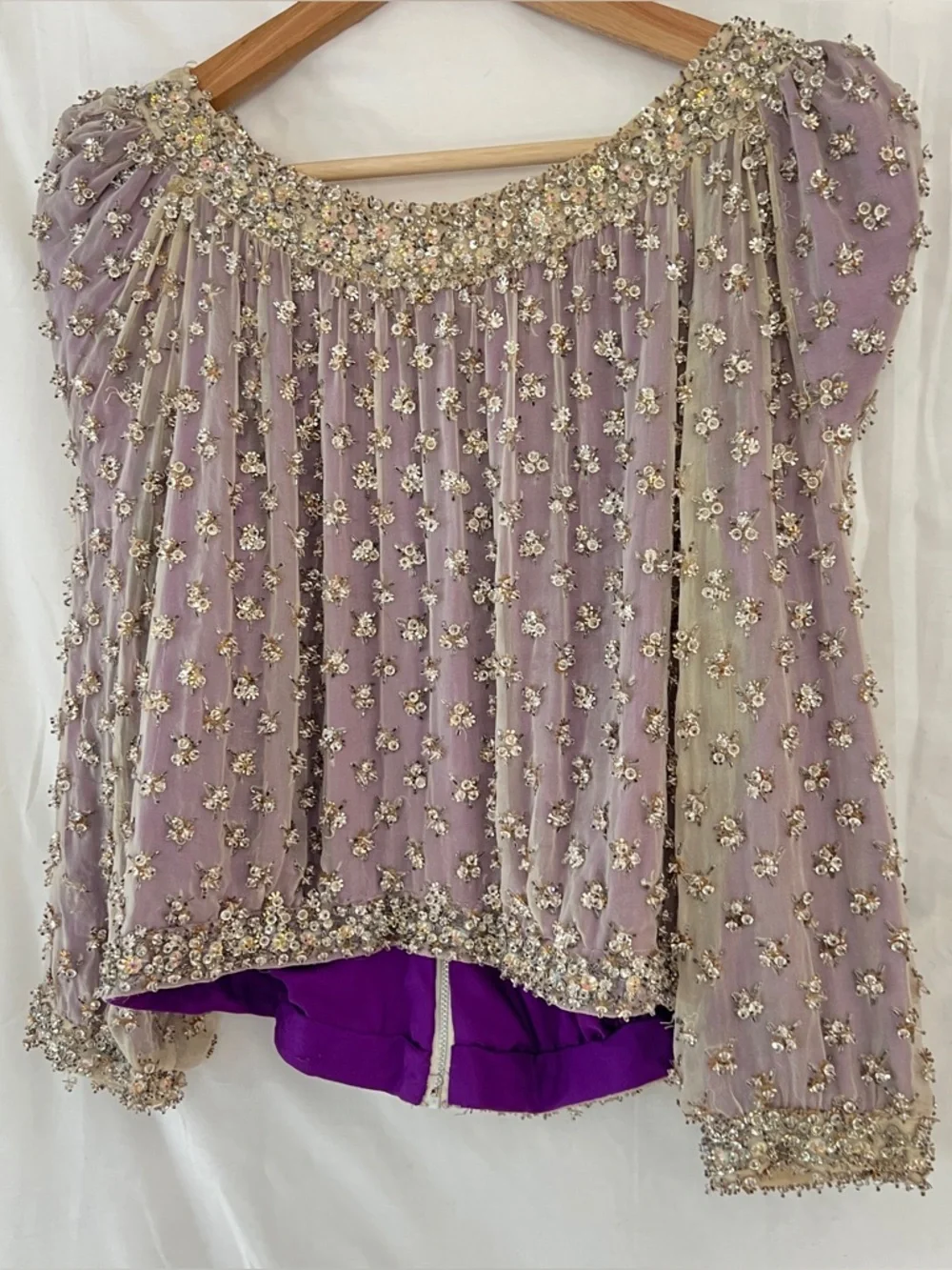 60s Couture Beaded Evening Top Heavy Crystal Embellishment Silk Cropped Italy S - Picture 11 of 13